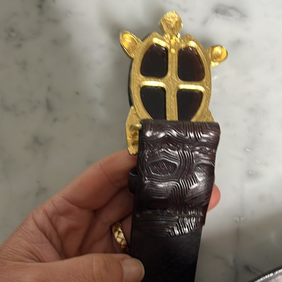 Vintage Carlisle Turtle Belt Medium Dark Brown Gold - Picture 8 of 9